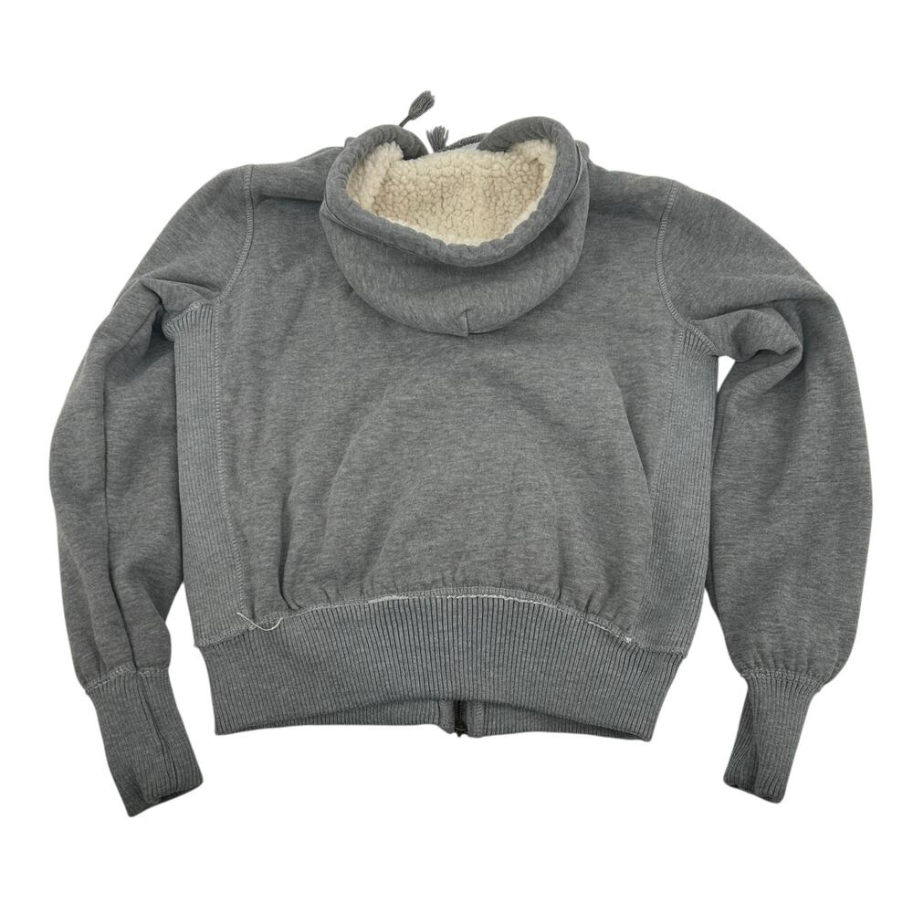 Vintage y2k women's L Abercrombie & Fitch Sherpa Lined Full Zip Up Gray Hoodie - Picture 6 of 7